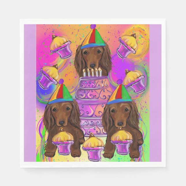 Long Haired Red Dachshunds Napkin (Front)