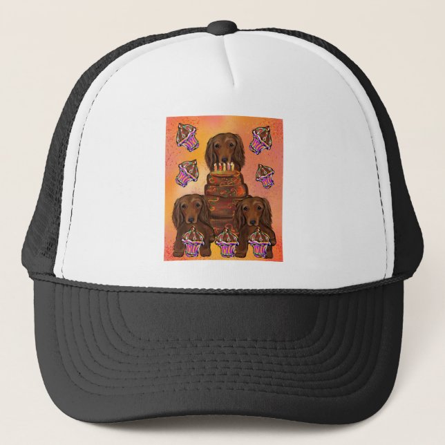 Long Haired Red Dachshunds Trucker Hat (Front)