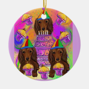 Long Haired Red Doxies Ceramic Ornament