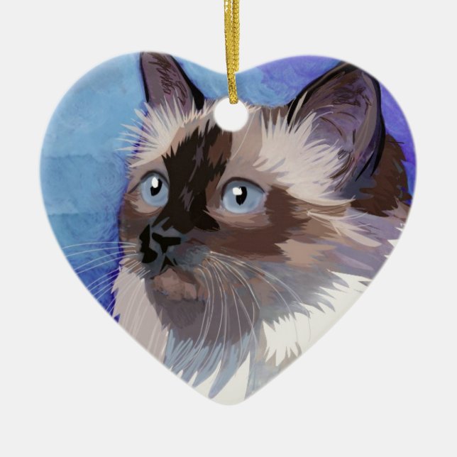 Long-haired Siamese Himalayan Cat Ceramic Ornament (Front)