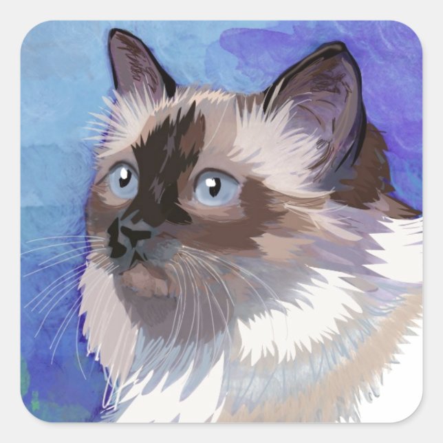 Long-haired Siamese Himalayan Cat Square Sticker (Front)