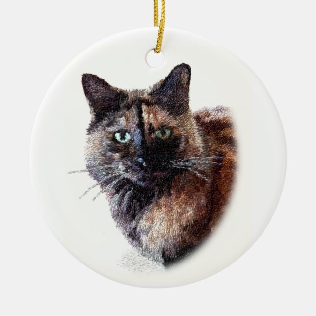 Long Haired Tortoise Shell Cat Ornament (Front)