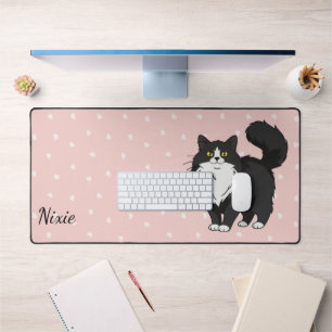 Long Haired Tuxedo Cat Mum Personalised Desk Mat