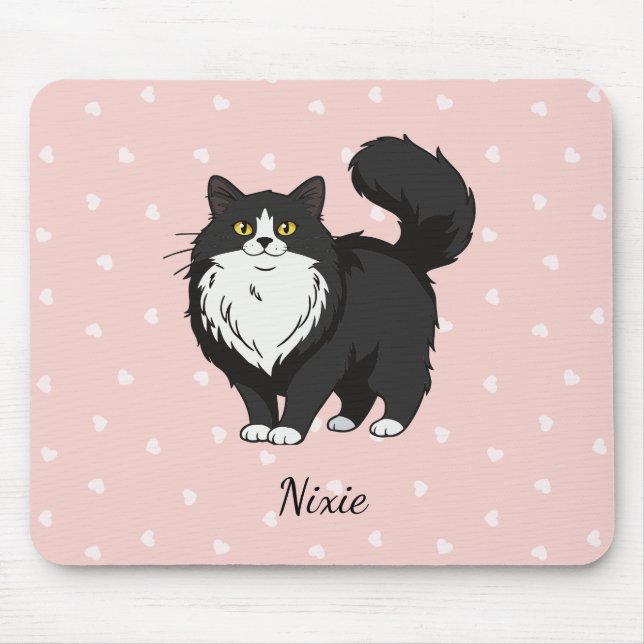 Long Haired Tuxedo Cat Personalised Mouse Pad (Front)