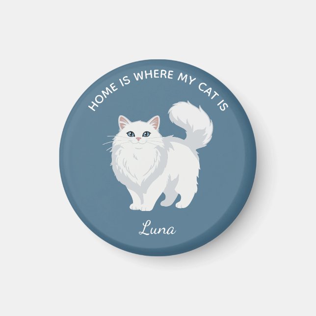 Long Haired White Cat Mum Personalised Magnet (Front)