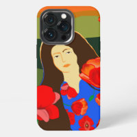Long haired woman walking in poppy field