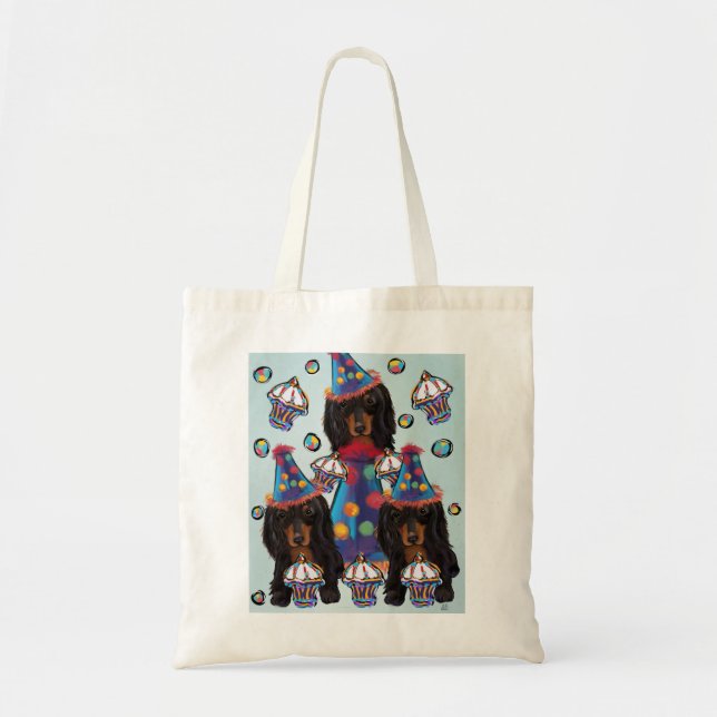 Long HairedBlack Dachshunds Tote Bag (Front)