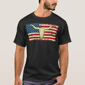 Long Horn American Flag longhorn lover T-Shirt
