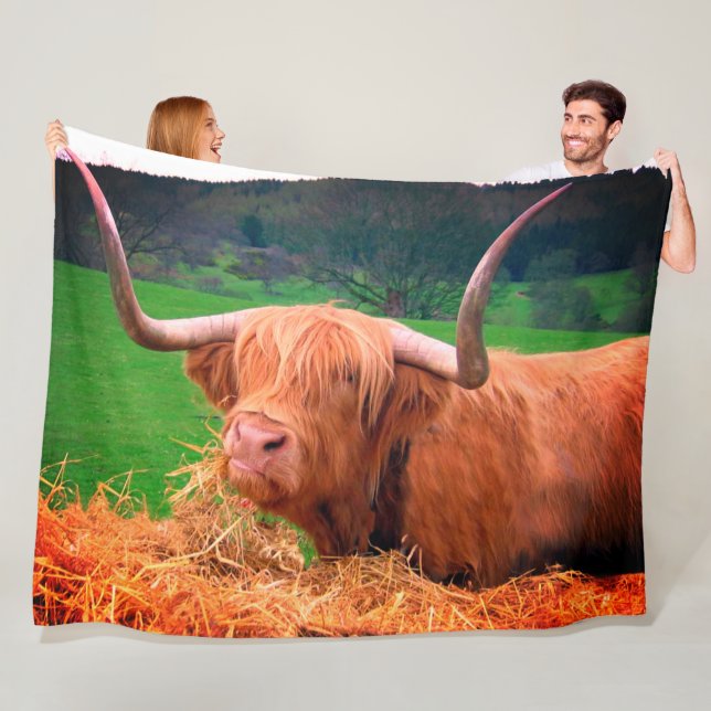 Long Horned Cow Fleece Blanket (In Situ)