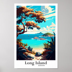 Long Island Bahama Art Vintage Travel Illustration Poster