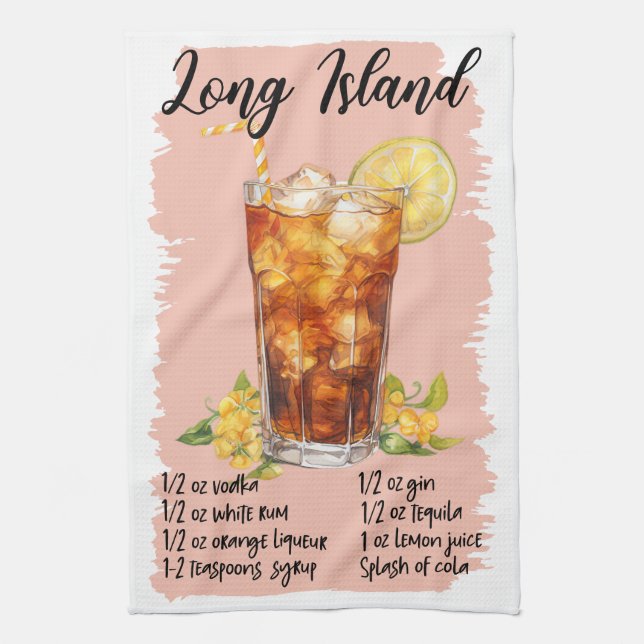 Long Island Cocktail Recipe Tea Towel (Vertical)