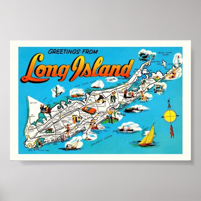  Long Island Greeting Map 6x4 Print (Front)