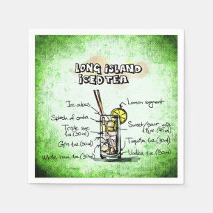 Long Island Iced Tea Bartender Drink Recipe Napkin