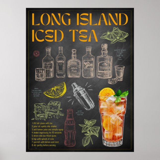 Long Island Iced Tea Recipe Chalkboard Cocktail Ar Poster (Front)