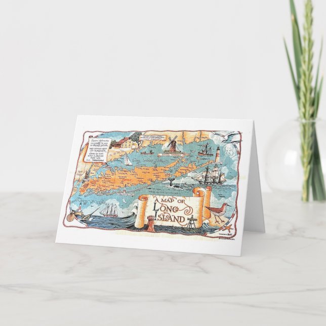 Long Island Illustrated Map Note Card (Front)
