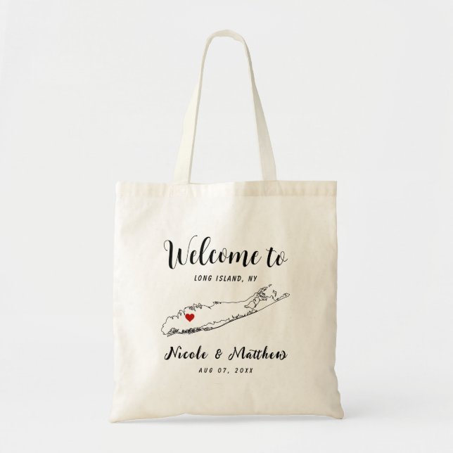 Long Island Map New York Minimal Wedding Welcome Tote Bag (Front)