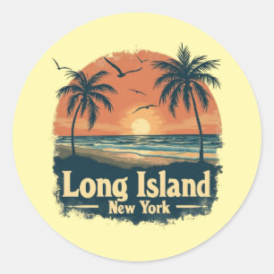 Long Island New York Retro Beach Vibes Classic Round Sticker