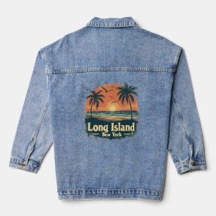 Long Island New York Retro Beach Vibes Denim Jacket