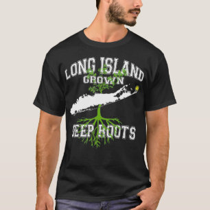 Long Island NY Grown Deep Roots Varsity Letter Sty T-Shirt