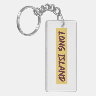 Long Island Text Base Design on Yellow Background Key Ring