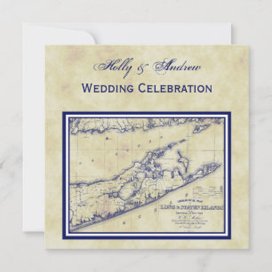 Long Island The Hamptons Map Distressed SQ Wedding Invitation