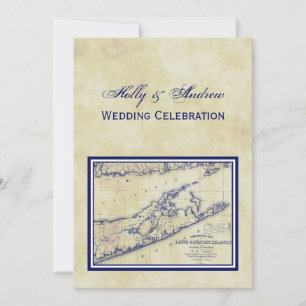 Long Island The Hamptons Map Distressed VC Wedding Invitation