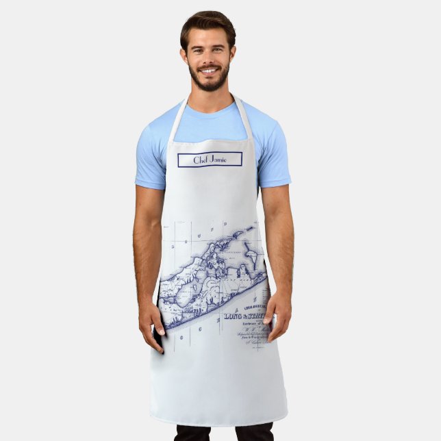 Long Island The Hamptons Map Navy Blue Apron (Worn)