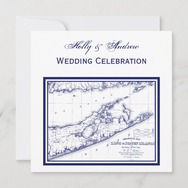 Long Island The Hamptons Map SQ Wedding Invitation (Front)
