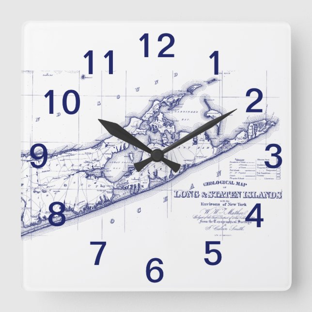 Long Island The Hamptons Map VC Square Wall Clock (Front)