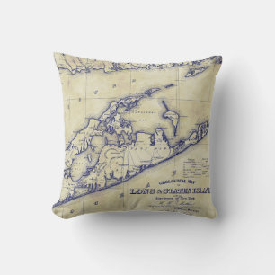 Long Island The Hamptons Map VC Tea Stained Cushion