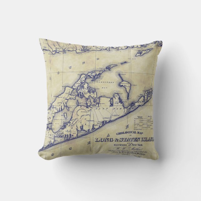 Long Island The Hamptons Map VC Tea Stained Cushion (Front)