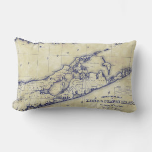 Long Island The Hamptons Map VC Tea Stained Lumbar Cushion