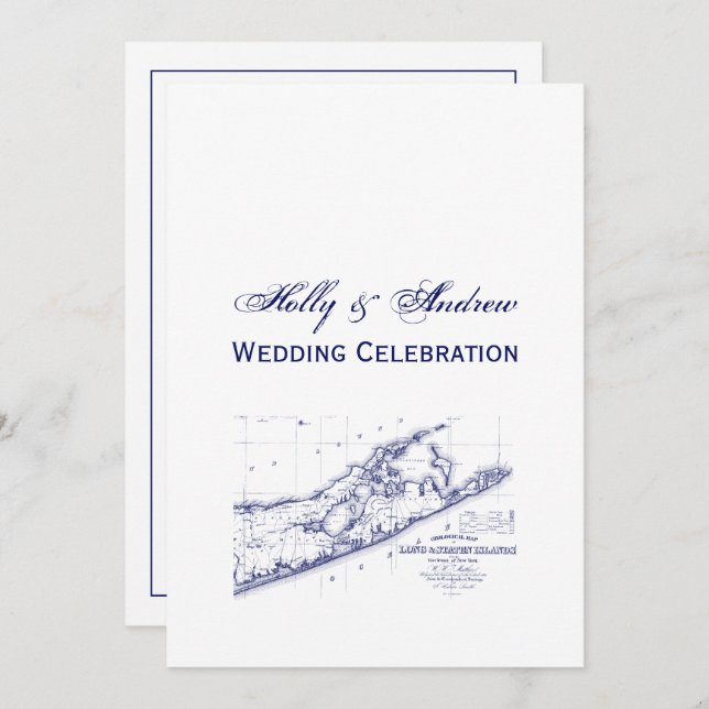 Long Island The Hamptons Map VC Wedding Invitation (Front/Back)