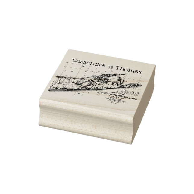 Long Island The Hamptons Map Wedding Couple Name Rubber Stamp (Stamp)