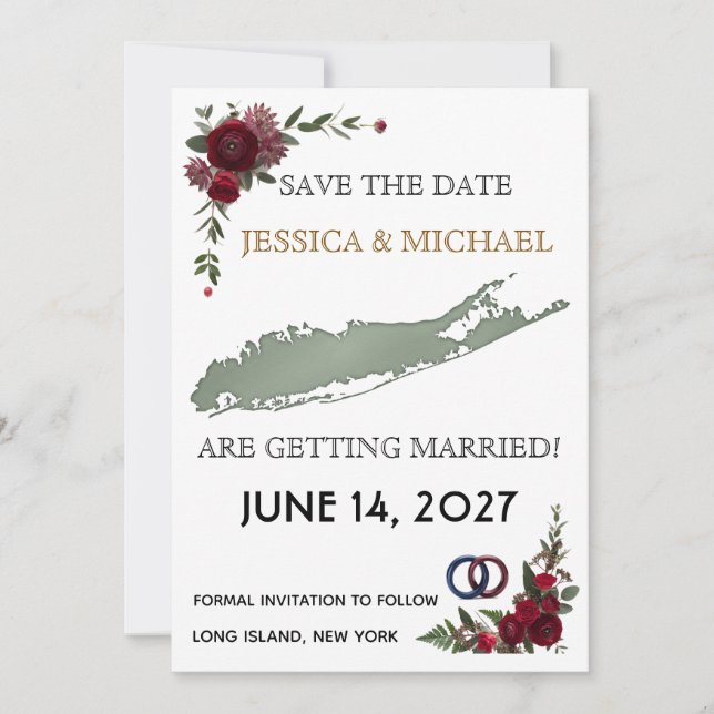long island  wedding save the date invitations (Front)