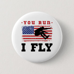 Long Jump American Flag You Run I Fly 6 Cm Round Badge
