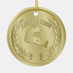 Long Jump Gold Toned Medal Ornament