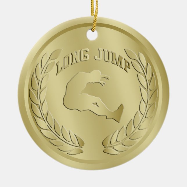 Long Jump Gold Toned Medal Ornament (Front)