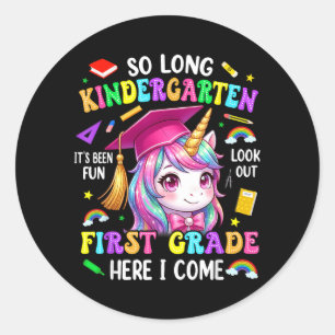Long Kindergarten Hello First Grade Graduation Classic Round Sticker