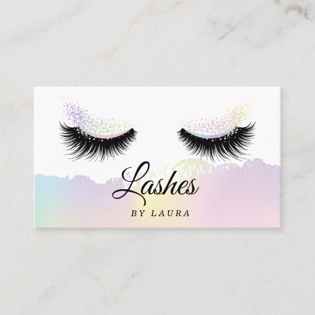 Long Lash Extension Makeup Artist Holographic Business Card (Front)