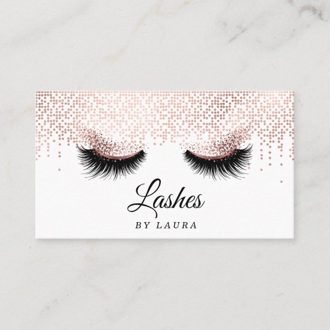 Long Lash Extension Makeup Artist Rose Gold Business Card (Front)