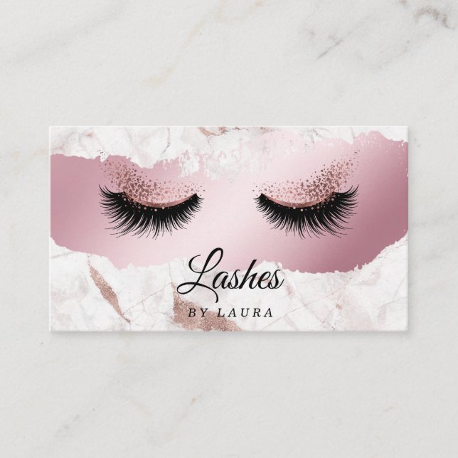 Long Lash Extension Makeup Artist Rose Gold Business Card (Front)