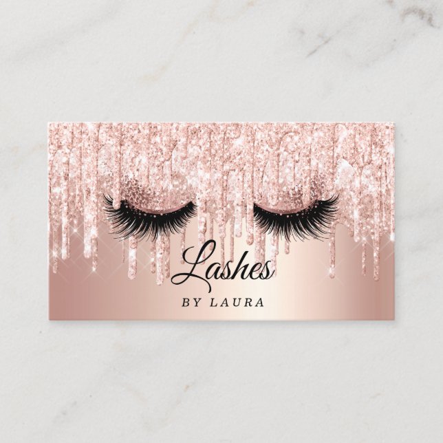 Long Lash Extension Makeup Artist Rose Gold Business Card (Front)