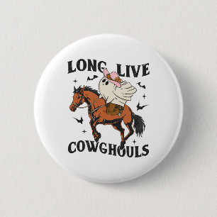 Long Live Cowghouls Cute Ghost Cowgirl Halloween W 6 Cm Round Badge