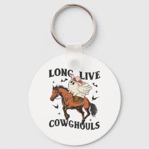 Long Live Cowghouls Cute Ghost Cowgirl Halloween W Key Ring