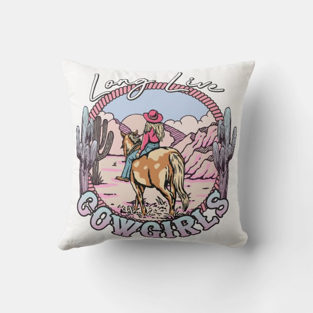 Long Live Cowgirls Throw Pillow (Back)