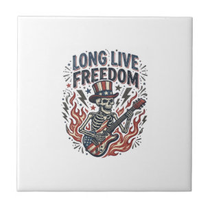 Long Live Freedom Patriotic Skeleton Rocker Shirt_ Ceramic Tile