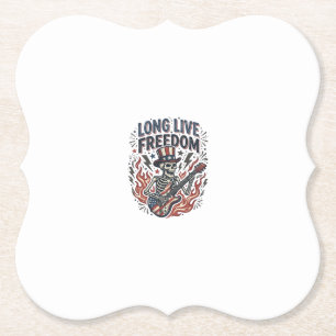 Long Live Freedom Patriotic Skeleton Rocker Shirt_ Paper Coaster