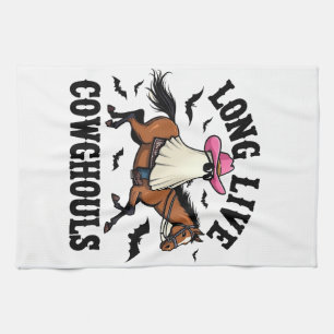 Long Live Ghouls Spooky Halloween Ghost Cowboy Tea Towel