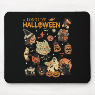 Long Live Halloween Vintage Pumpkin Witch Ghost Bl Mouse Pad
